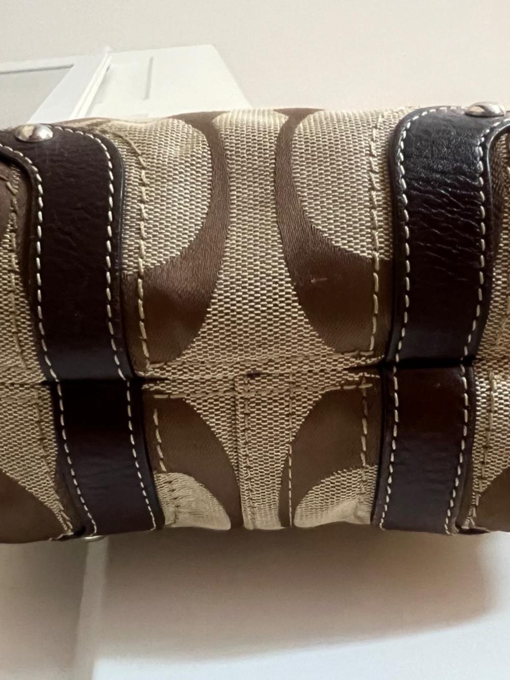Coach Vintage Y2K Mini Carly Signature Jacquard Brown Leather Trim Shoulder Bag - Picture 9 of 10